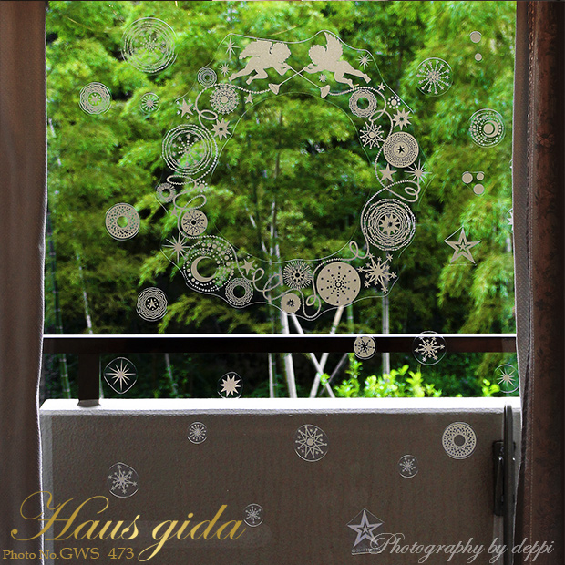 大きなガラス専用ステッカー 金ラメ・輪飾りと天使 | ハウスジーダ Haus gida
